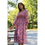 Dipmoda kadın pudra gipeli kare yaka desenli şifon elbise DP100361 - XL