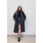 Dipmoda Kadın Siyah Çizgili Oversize Kaşe Kaban Dpshnz08