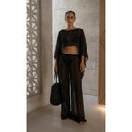 DipOL Butik Siyah Şifon Kumaş Bluz Pantolon İkili Takım Pareo