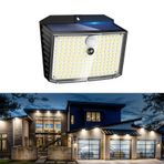 Dış mekan için hareket sensörlü solar lamba, 1 adet 158 LED solar lamba, dış mekan lambası, IP65 su geçirmez dış aydınlatma, güneş enerjili, bahçe, veranda, avlu, garaj, ev kapısı için 3 mod