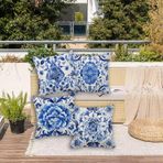 Dış Mekan Su Geçirmez Mavi Yastık Kılıfları 22x22 İnç 4'lü Set Dekoratif Yastık Kılıfı Çift Taraflı Çiçek Baskılı Veranda Bahçe Kanepe ve Sandalye için