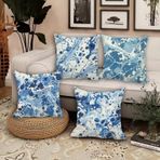 Dış mekan su geçirmez mavi yastık kılıfları, 26 x 26 inç, 4'lü set, çift taraflı mermer baskılı, veranda, bahçe, kanepe, sandalye ve yatak için.