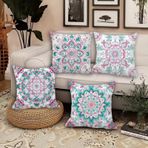 Dış Mekan Su Geçirmez Pembe Yastık Kılıfları 40,6 x 40,7 cm 4'lü Set Dekoratif Yastık Kılıfı Çift Taraflı Mandala Baskılı Veranda Bahçe Kanepe Yatak Sandalyesi için - Şık Keten Tasarım