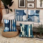 Dış Mekan Su Geçirmez Yastık Kılıfları 40,5 x 40,5 cm 4'lü Set Dekoratif Keten Yastık Kılıfı Çift Taraflı Baskılı Veranda Bahçe Kanepe Sandalyesi için - Geometri PX-527