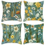 Dış Mekan Su Geçirmez Yastık Kılıfları 45,5 x 45,7 cm 4'lü Set Veranda ve Bahçe için Dekoratif Yastık Kılıfı Çift Taraflı Çiçek Baskılı Keten Yastık Kılıfları Koltuk ve Sandalye için - PX-517