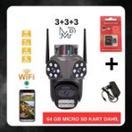 Dış Mekan Üç Kameralı Gece Görüşlü Full Hd Ip Akıllı Ptz Güvenlik Kamerası 64 GB Micro Sd Kart ve Adaptör Dahil BB-17352