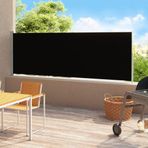 Dış mekan yan perdesi, %100 polyester kumaş, poliüretan kaplamalı, 180 x 500 cm, siyah, teras, rüzgar koruması, bahçe tentesi, geri çekilebilir yan tente