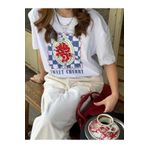 Disante Sweet Cherry Baskılı Bisiklet Yaka Basic Trend Kadın T-shirt