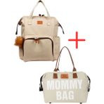 Disanuva Mommy Bag Anne Çantası + Ponponlu Krem Anne Bebek Bakım Sırt ve Omuz Çantası Ikili Takım Set - Çok Renkli