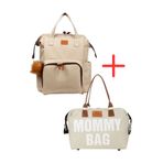 Disanuva Mommy Bag Anne Çantası + Ponponlu Krem Anne Bebek Bakım Sırt ve Omuz Çantası İkili Takım Set
