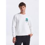 DISCOVERY Expedition Bisiklet Yaka Relaxed Fit Baskılı Sweatshirt, L, D5WM-SWT3858, Beyaz, erkek