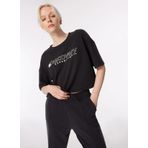 Discovery Expedition D4SL-TST3043 Siyah Kadın Bisiklet Yaka Oversize Baskılı T-Shirt
