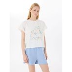 Discovery Expedition D5SL-TST3504 Beyaz Kadın Relaxed Baskılı T-Shirt