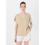 Discovery Expedition D5SL-TST3544 Bej V Yaka Relaxed Düz Kadın T-Shirt - XS