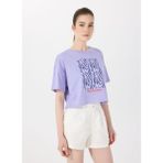 Discovery Expedition D5SL-TST3641 Lila Bisiklet Yaka Crop Baskılı Kadın T-Shirt
