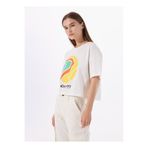 Discovery Expedition D5SL-TST3642 Kırık Beyaz Bisiklet Yaka Crop Baskılı Kadın T-Shirt