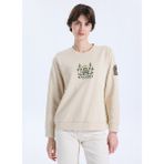 Discovery Expedition D5WL-SWT3612 Bej Bisiklet Yaka Relaxed Nakışlı Kadın Sweatshırt - M