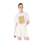 Discovery Expedition Kırık Beyaz Bisiklet Yaka Crop Baskılı T-Shirt, L, 5003227117, Kırık Beyaz, Kadın