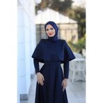 DİSE Kadın Lacivert Pelerin Detaylı Belle Tesettür Abiye,elbise,mezuniyet,balo,gece Elbisesi