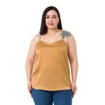 Disentis Modest Büyük Beden Ayarlanabilir Ince Askılı Saten Camel Bluz - 48