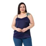Disentis Modest Büyük Beden Ayarlanabilir Ince Askılı Saten Lacivert Bluz - 50