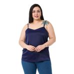 DISENTIS MODEST Büyük Beden Ayarlanabilir Ince Askılı Saten Lacivert Bluz