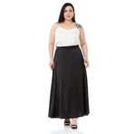 Disentis Modest Büyük Beden Beli Arkadan Lastikli Kloş Saten Uzun Siyah Etek - 46
