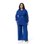 Disentis Modest Büyük Beden Beli Kemerli Gömlek Pantolon Saks Mavi Ikili Takım, 50