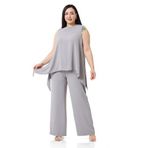 Disentis Modest Büyük Beden Bluz Pantolon Gri Takım - 48