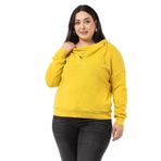 Disentis Modest Büyük Beden Degaje Kapüşonlu Yaka Cepli Parça Boyalı Üç Iplik Hardal Sweatshirt, 44