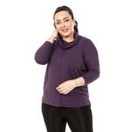 Disentis Modest Büyük Beden Degaje Yaka Yırtmaç Detaylı Yün Viskon Mürdüm Bluz,48