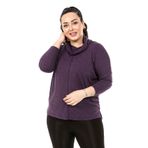 Disentis Modest Büyük Beden Degaje Yaka Yırtmaç Detaylı Yün Viskon Mürdüm Bluz,50