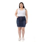 DISENTIS MODEST Büyük Beden Eteği Püsküllü Düğme Detaylı Lacivert Denim Mini Etek
