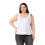 Disentis Modest Büyük Beden Fırfırlı Yaka Kolsuz Düğmeli Beyaz Bluz,50