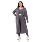 Disentis Modest Büyük Beden Fitilli Crop Body Tayt Hırka Üçlü Koyu Gri Takım, 52