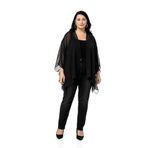 Disentis Modest Büyük Beden Geniş Kesim Kol Altı Dikiş Detaylı Siyah Panço Bolero, Standart