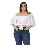 Disentis Modest Büyük Beden Geniş Kollu Beli Lastik Ve Büzgülü Crop Beyaz Bluz,52