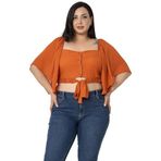 Disentis Modest Büyük Beden Geniş Kollu Beli Lastik Ve Büzgülü Crop Kiremit Bluz,48