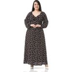 Disentis Modest Büyük Beden Göğsü Düğüm Detaylı Sırtı ve Kol Ağzı Lastikli Küçük Çiçekli Fermuarlı Siyah Uzun Elbise - 44