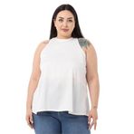 Disentis Modest Büyük Beden Halter Yaka Saten Dokulu Astarlı Beyaz Bluz,48
