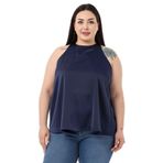 Disentis Modest Büyük Beden Halter Yaka Saten Dokulu Astarlı Lacivert Bluz,50