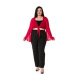 Disentis Modest Büyük Beden Ispanyol Kollu Önü Bağlamalı Şifon Kırmızı Bolero - 46