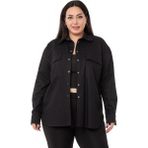 Disentis Modest Büyük Beden Kapaklı Cepli Çıtçıtlı Gabardin Siyah Ceket Gömlek,48