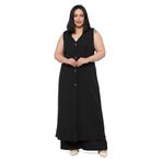 DISENTIS MODEST Büyük Beden Maxi Yelek Pantolon Siyah İkili Takım