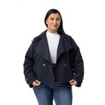 Disentis Modest Büyük Beden Mono Yaka Apoletli Cepli Oversize Astarlı Lacivert Kısa Trençkot, 52