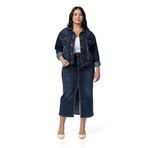 Disentis Modest Büyük Beden Önden Yırtmaç Detaylı Beş Cepli Midi Denim Lacivert Etek, 54