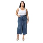 Disentis Modest Büyük Beden Önden Yırtmaç Detaylı Beş Cepli Midi Denim Mavi Etek, 52