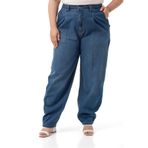 DISENTIS MODEST Büyük Beden Önü Pileli Yarım Balon Kesim Beli Arkadan Lastikli Cepli Denim Mavi Pantolon, Mavi, 54