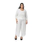 DISENTIS MODEST Büyük Beden Paça Detaylı Bluz Pantolon Beyaz İkili Takım, 50