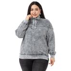 Disentis Modest Büyük Beden Pis Dikişli Fermuarlı Yırtmaçlı Parça Boyalı Gri Sweatshirt, 50